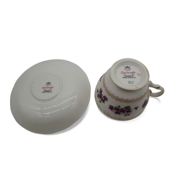 COLCLOUGH Teacup and Saucer Set Violet Pattern with Gold Trim England Vintage - Picture 11 of 11